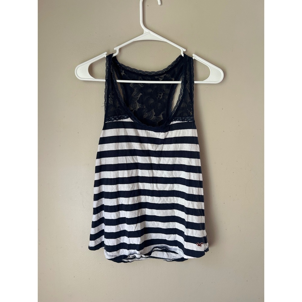 Y2K Hollister Striped Tank Top with Lace Retro Normcore Preppy‎